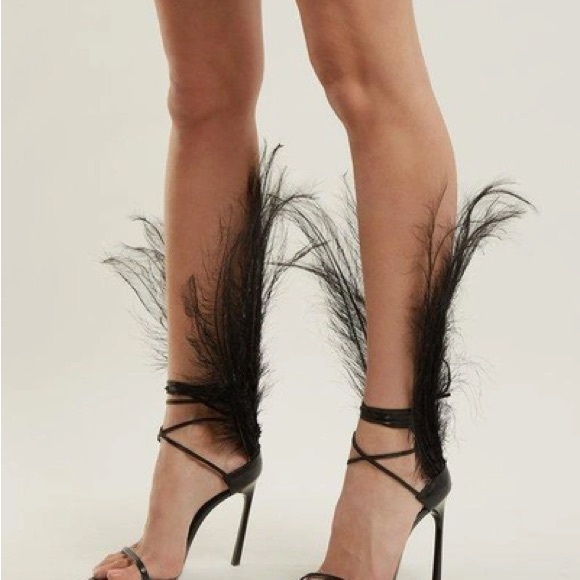 YSL Black Feather Lace-Up Stiletto Sandals - Picture 10 of 10